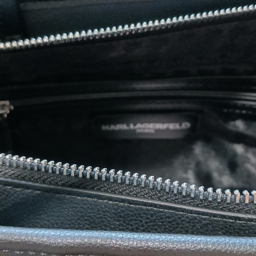 Karl Lagerfeld Embossed Legacy Maybelle Satchel Eiffel Tower Karl Profile - Picture 8 of 9